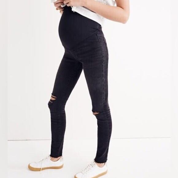 Madewell Maternity Over The Belly Black Distressed Skinny Jeans Size 27 - Picture 1 of 7